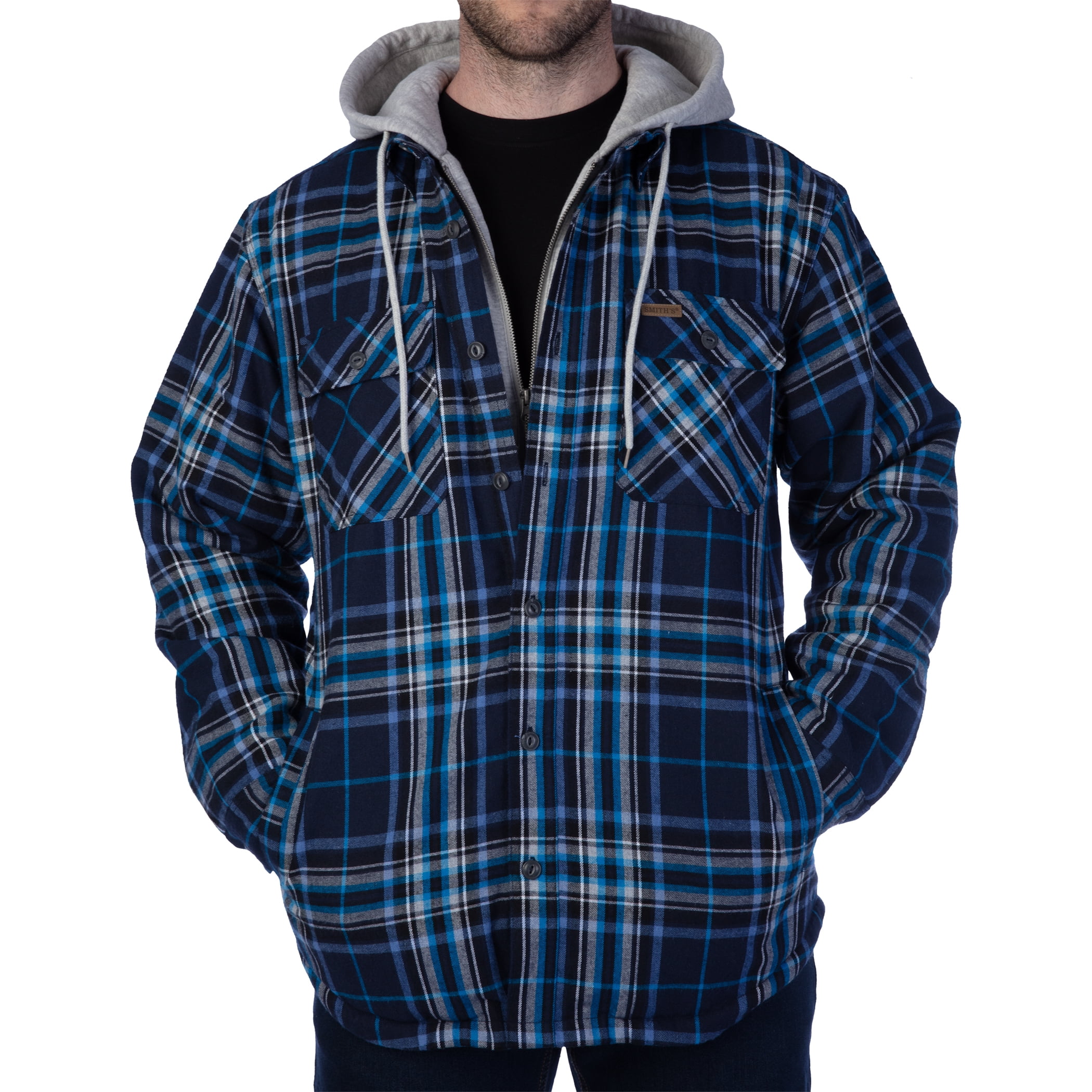 Fleece-Lined Hooded Flannel Jacket with 