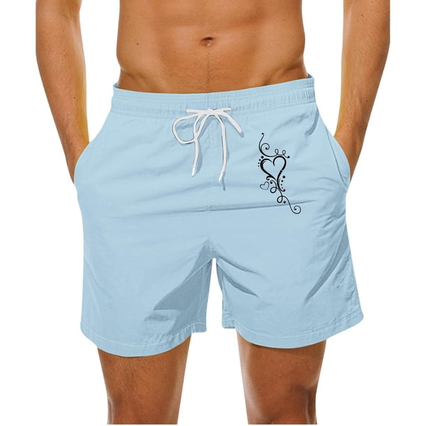Mens Casual Pantalones Cortos en Forma de Corazón Impreso Cordón Bolsillo Playa, Poliéster Spandex para Primavera Verano Al Aire Libre Y Diario
