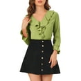 thumbnail image 5 of Unique Bargains Women's Ruffle V Neck Chiffon Work Office Peasant Blouse XS Pea Green, 5 of 7
