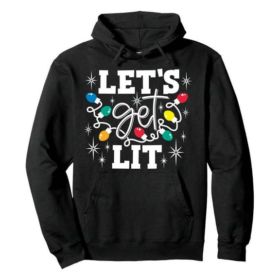 Let's Get Lit Drinking Santa Hat Christmas Lights Funny Pullover Hoodie Men Fall And Winter Long Sleeve Hoodies