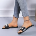 thumbnail image 5 of Fashion Flat Sandals for Women Pearl Sandal Square Toe Summer Slip On Shoes Beach Vacation Footwear Slippers Black Women Sandal, 5 of 7