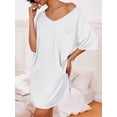 thumbnail image 3 of SWQZVT Womens Sleep Shirts V Neck Nightgown Oversized T Shirt Nightshirt Short Sleeve Cotton Sleepwear Lounge Dress, 3 of 8
