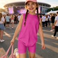 thumbnail image 2 of Girls' Clothing Sets Summer Outfits Size 7 Girls 2 Piece Outfits Cute Preppy Clothing Sets Casual Sleeveless Tee Top and Y2K Shorts Athletic Activewear Hot Pink 2-3 Years, 2 of 7