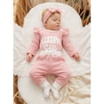 thumbnail image 3 of Cjfdfy Newborn Baby Girls Fall Outfit Long Sleeve Little Sister Letter Embroidery Romper Pants Headband 3-piece Set  Infant Baby Girl Ruffle Long Sleeve Ribbed Fall Winter Clothes, 3 of 6