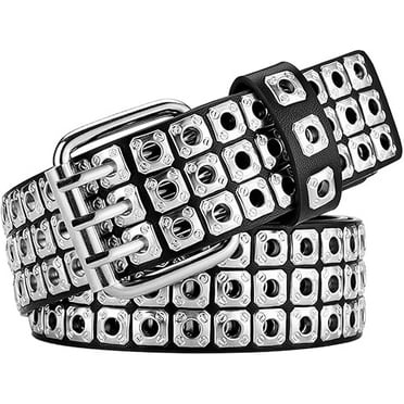 3 rows of rivet belt, punk hip-hop personalized faux leather belt, jeans and pants
