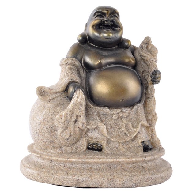 Estatua de Buda Maitreya de resina de 9 cm con acabado de arenisca