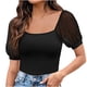 thumbnail image 1 of Moda mujer verano manga corta Color sólido Sexy encaje Casual blusa Tops Fridja zx641, 1 of 5