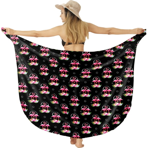 LA LEELA Women's Beachwear Sarong Bikini Skirt Swim Cover up Swimwear Summer Wraps Swimsuit Beach Wrap Coverups for Women One Size Ebony, Leaves