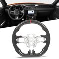 thumbnail image 1 of Flat Bottom Steering Wheel, Finger Ridges Better Grip Racing Design Epoxy Coating Carbon Fiber Steering Wheel Heat Tolerant with Paddle Shifter Holes for Car, 1 of 7