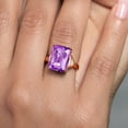 thumbnail image 4 of Gem Stone King 18K Rose Gold Plated Silver Purple Amethyst Ring for Women (7.20 Cttw, Emerald Cut Checkerboard 14X10MM, Gemstone February Birthstone, Available in Size 5, 6, 7, 8, 9), 4 of 4