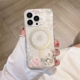 thumbnail image 1 of SaniMore for iPhone 13 Pro Max Magnetic Case Support MagSafe Wireless Charging, Flexible TPU Transparent Frosted Floral Pattern [Not Yellowing Technology] Shockproof Protective Shell, White Flower, 1 of 7