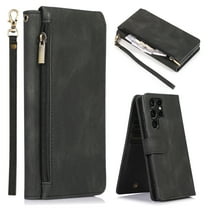 Samsung Galaxy S22 Ultra Wallet Case, Dteck Matte PU Leather Flip Cover Zipper Pocket Card Holder Stand Case for Samsung Galaxy S22 ultra 6.8 inch 2022, Black