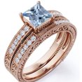 thumbnail image 1 of JeenMata Conj. Nupcial Estilo Eduardiano con Borde Milgrain de 1,75 Ct en Corte Princesa, Aguamarina Azul y Moissanita, Pavé de 4 Puntas, Enchapado en Oro Rosa de 18 K sobre Plata, 1 of 6