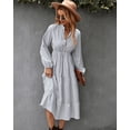 thumbnail image 2 of Striped Print Mini Button Front Long Sleeve Tiered Dress for Women, 2 of 3