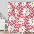 thumbnail image 3 of Retro Pink 70S Shower Curtain, Colorful Checkered Aesthetic Aabstract Shower Curtains for Bathroom, Vintage Groovy Daisy Floral Flowers Bath Curtain, Geometric Modern Bathroom Decor 47X64in, 3 of 7