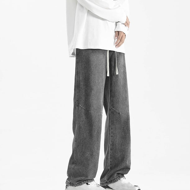 Pantalones largos de moda para hombre, casuales, de color sólido, con bolsillos y cremallera, cintura elástica, de poliéster.