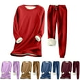 thumbnail image 2 of Aihuaihua Women Warm Pajama Sets Lined Long Sleeve Crewneck Sweatshirt Pullover and Drawstring Jogger Pants Loungewear Sets Winter Clothes Purple, 2 of 6