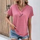 thumbnail image 2 of tops de verano para mujer color sólido para mujer con cuello en v manga corta cómodos tops para mujer camisetas de gran tamaño rosa / xl, 2 of 6