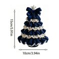 thumbnail image 3 of Miwamany Small Knitted Christmas Tree Tabletop Decor Mini Crochet Christmas Tree with Star Topper Navy Bow Pearl Ornaments Handcrafted Xmas Tree Home Decoration, 3 of 6