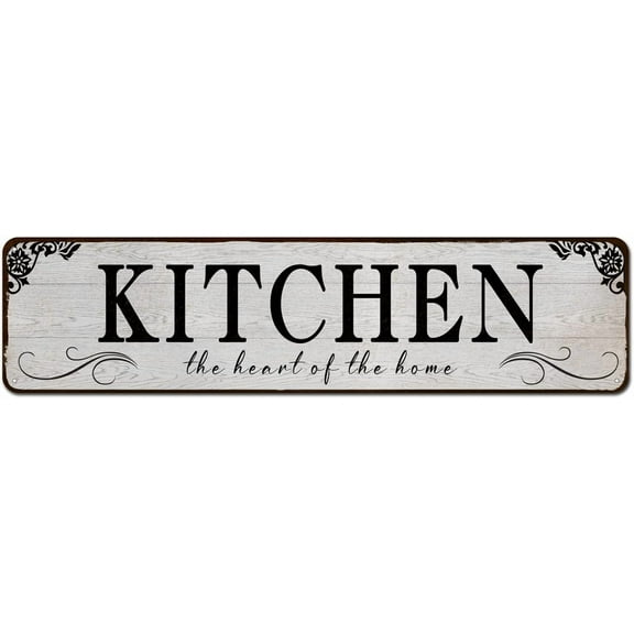 Kitchen The Heart of The Home Rustic Tin Plaque Wall Sign 4"x16"