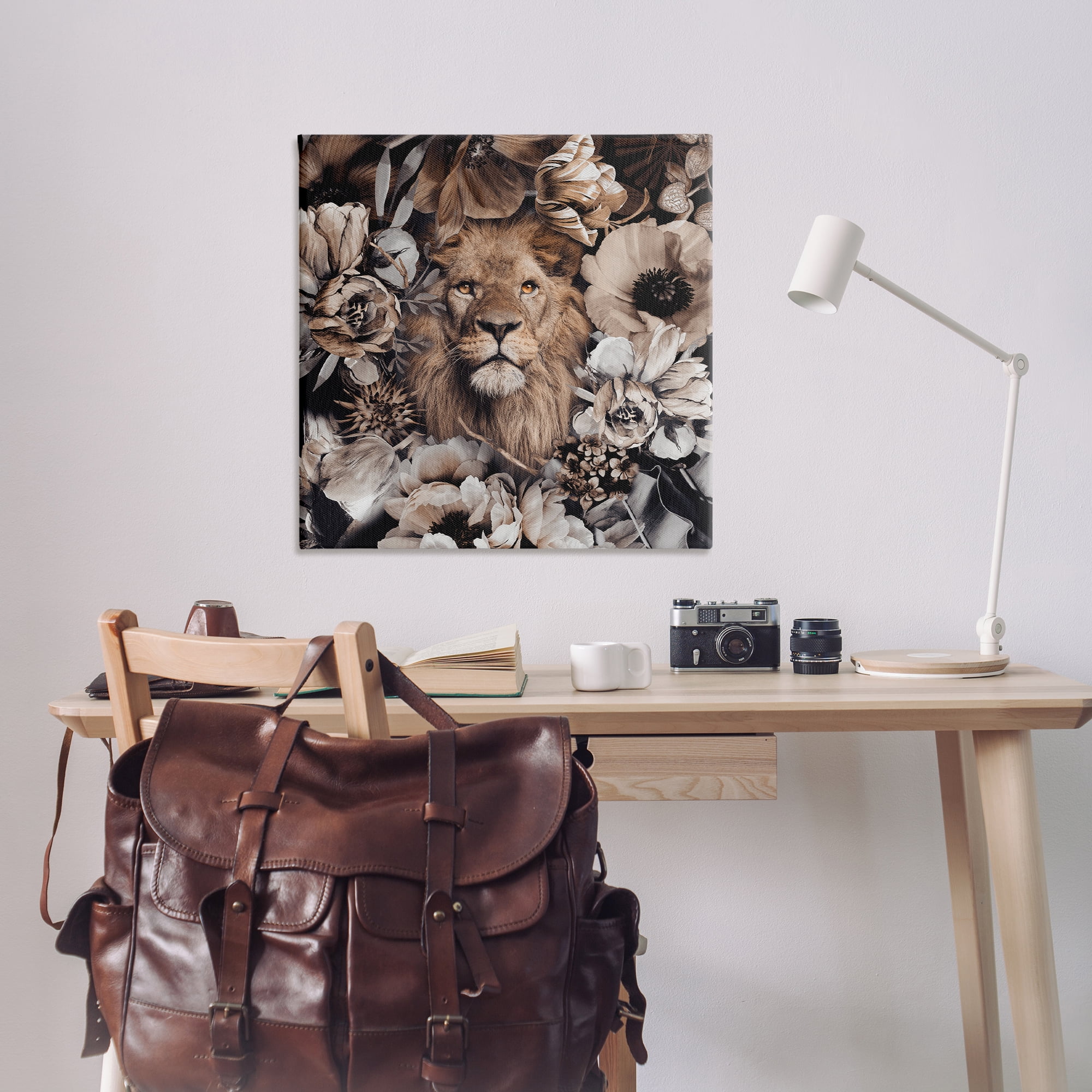 Stupell Industries Mixed Flowers & Lion Plants & Flowers Painting Wrapped Canvas Art Print Wall Art, 36 x 36