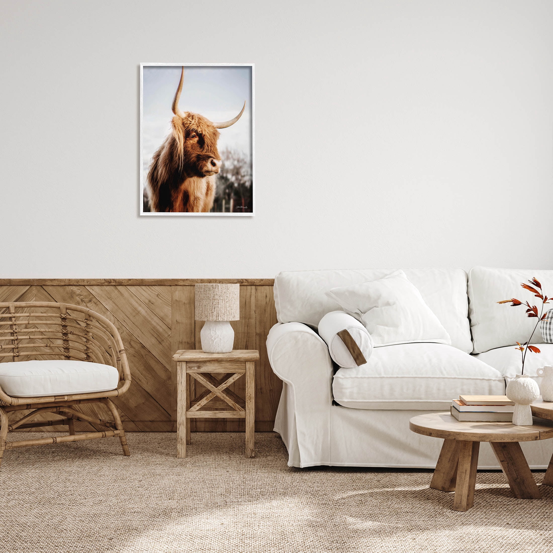 Cattle Gazing Rural Landscape Animals & Insects Photograph White Framed Art Print Wall Art