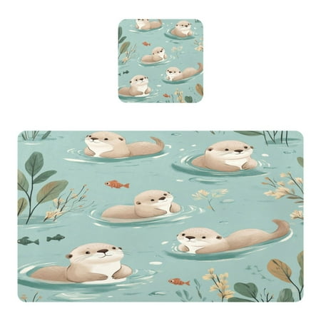 

Wobogo Swims Sea Otter Placemats Coasters Set of 1 Heat-resistant Non-slip Easy to Clean Square Dinner Plate Mat