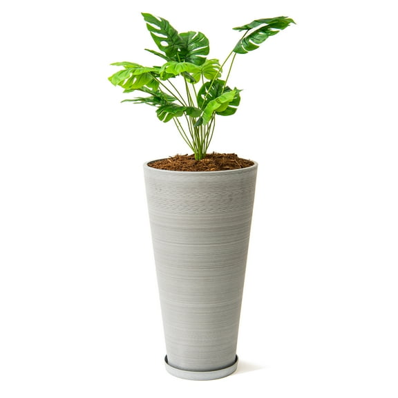 XBrand Modern 28-Inch Tall Tapered indoor and Outdoor, Gray Planter