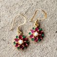 thumbnail image 3 of Pink Sapphire, Emerald Flower Design Semi-Precious Multi-Gemstone Earrings 14k Gold Plated wedding gift boxed, 3 of 5