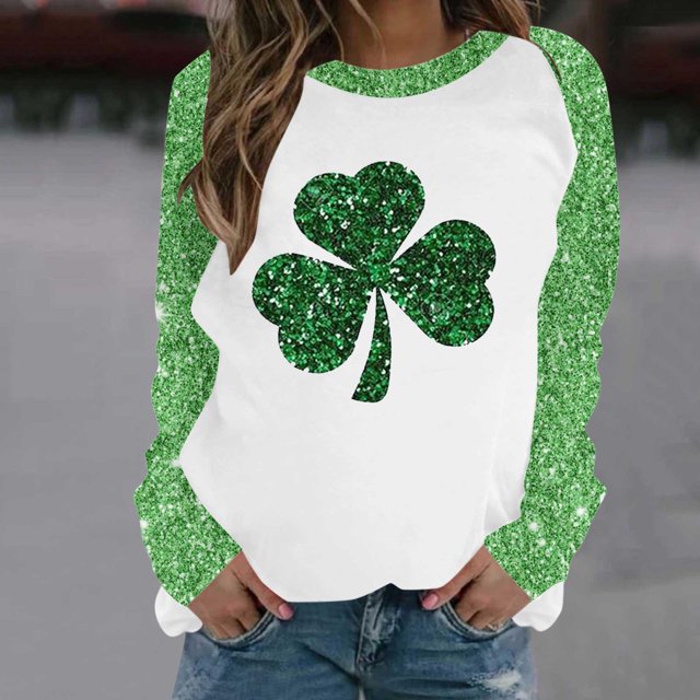 Qiopertar Mode Femmes Imprimé Col Rond Pull Tops Manches Longues Blouse Confortable Chandail en Molleton Offres de la Semaine Liquidation Moins de 5$ jusqu'à 90 % de Réduction