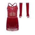 thumbnail image 3 of JanJean Girls Kids 2 Piece Latin Cha Cha Dance Outfit Shiny Rhinestones Fringe Dress Outfit Performance Dress Burgundy 6, 3 of 7