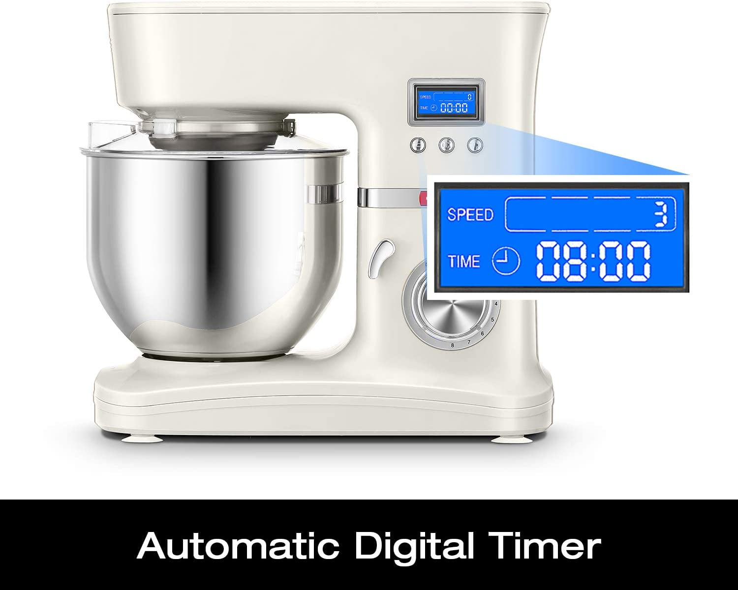 Planetary Mixing 8 Speeds & Pulse Includes Dough Hook Flat Beater Hauswirt Stand Mixer Slicer/Shredder Attachment Wire Whip 4.5-quart Tilt-Head Kitchen Mixer with Digital Timer Pouring Shield 