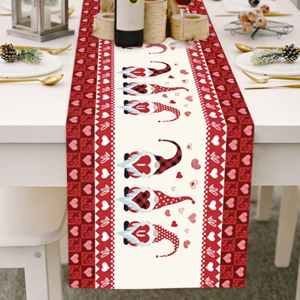 Table Runner for Rectangle Tables,Polyester Long 14x72 Inch Dresser Scarves,Vintage Romantic Love Hearts Pattern Rectangle Settings Decoration for Kitchen/Entryway/Coffee Table