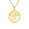 thumbnail image 1 of Zhuge Collar con colgante, hecho a mano para hombres y mujeres, collar de acero inoxidable con forma de árbol de la vida hueco circular simple, cadena de clavícula (oro), 1 of 5