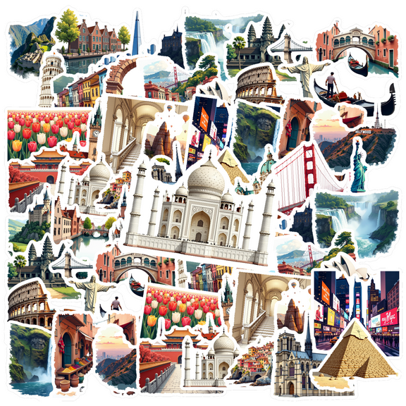 Architectural Stationery Stickers Landmark Kids Stickers Toy World Travel Decals for Luggage Laptop Suitcase