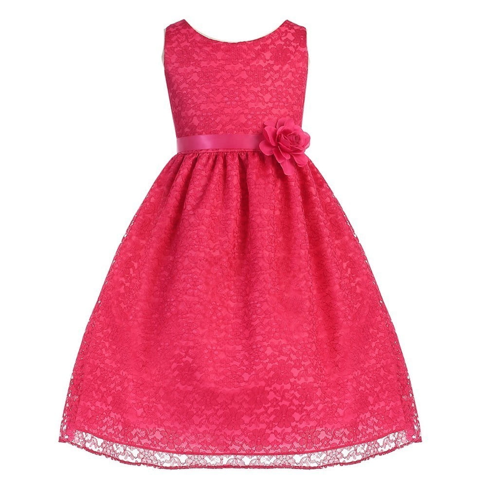 Sophias Style - Little Girls Fuchsia Floral Lace Flower Girl Dress 4 ...