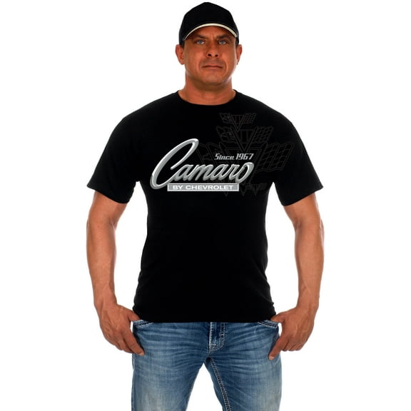 JH Design Men's Chevy Camaro Collage T-Shirt Short Sleeve Black Crew Neck Shirt