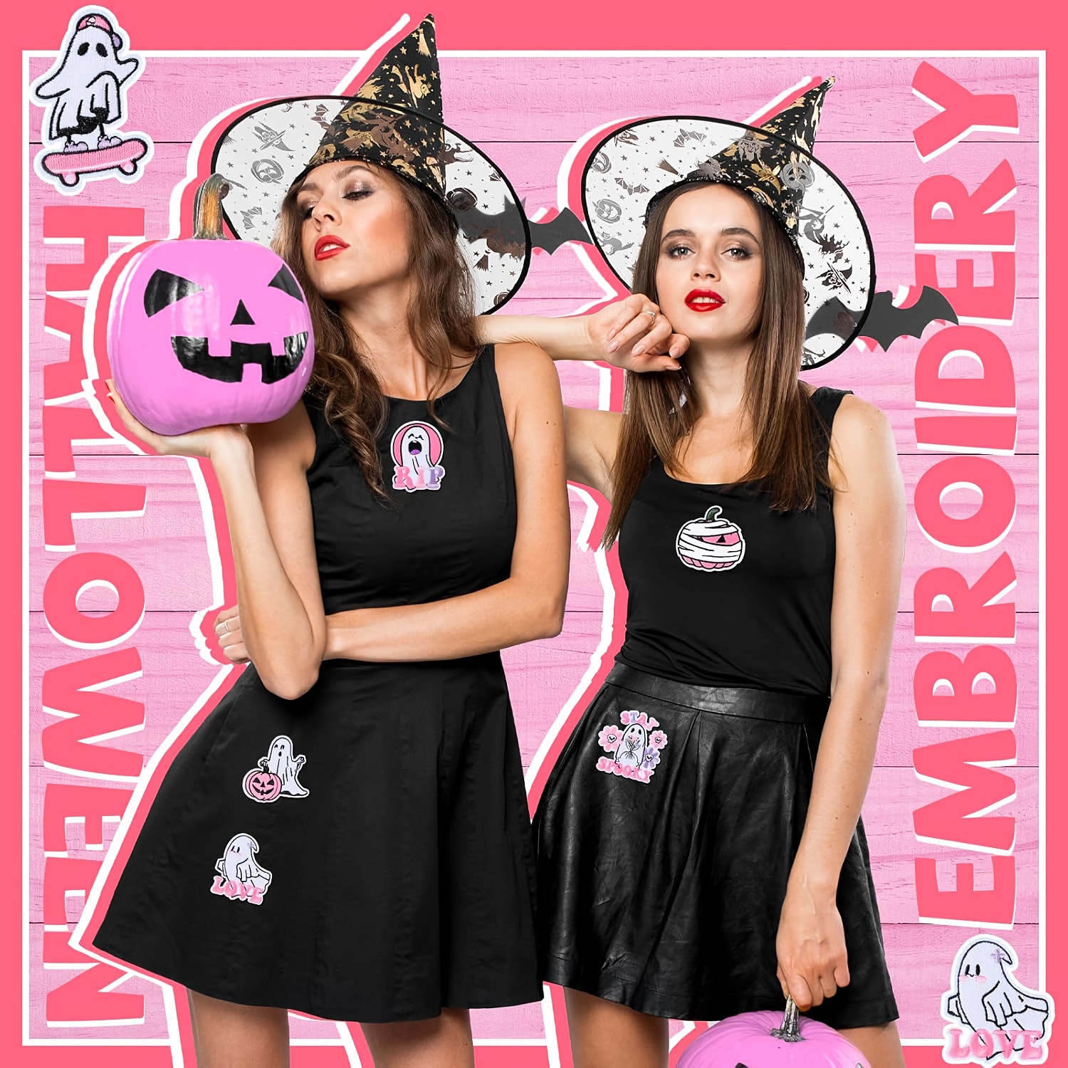25pcs Cute Patches Iron On Halloween Spooky Pumpkin & Haunted House DesignsPatches Embroidered Applique Cute Pumpkin Boo Iron On for Clothes Hats Backpacks Jackets Accessories