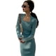 thumbnail image 3 of Vestido ajustado Vintage para mujer, vestido ajustado de manga larga, cómodo, transpirable, con cuello cuadrado, 3 of 8
