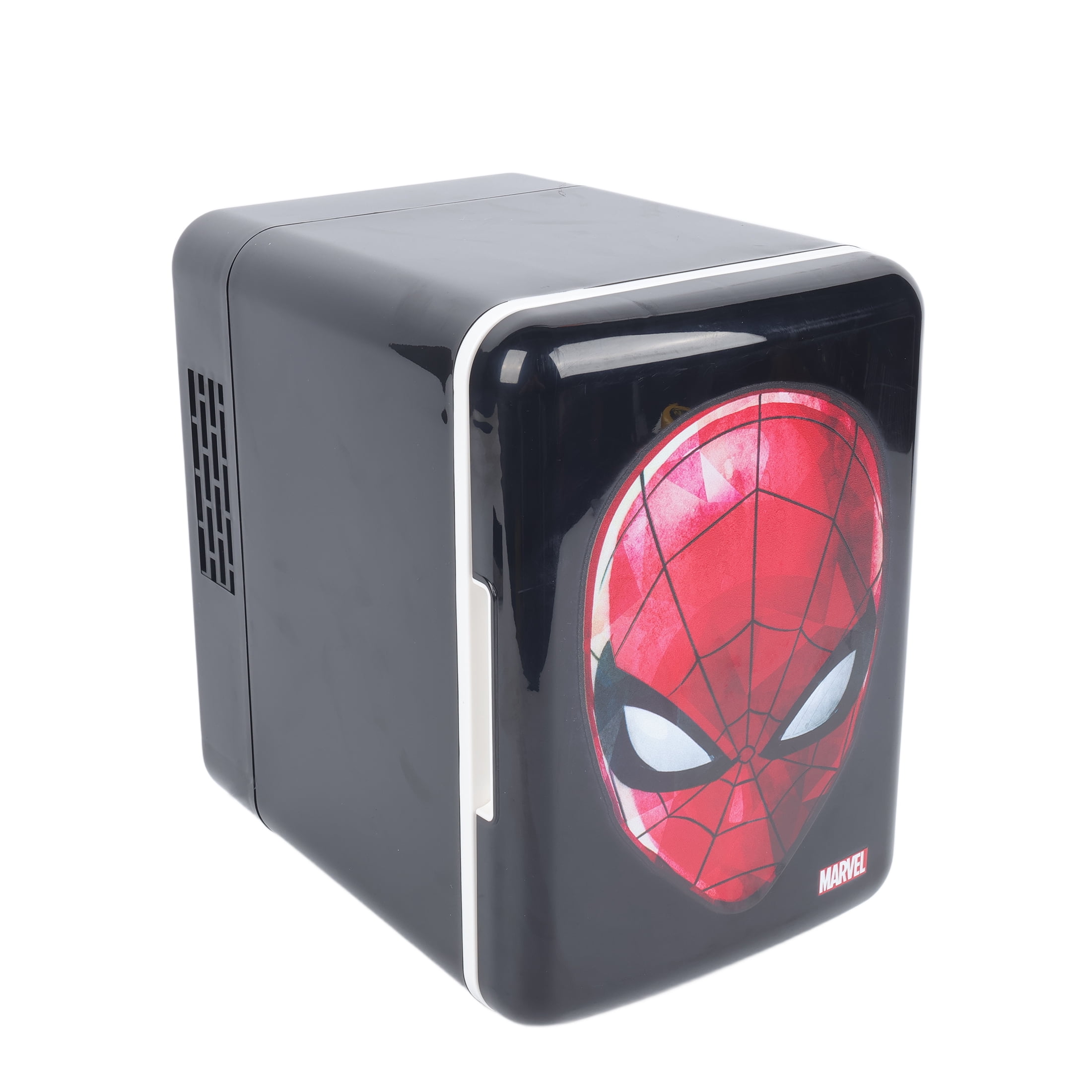 Spider-Man 4L Mini Fridge, 6 Can Portable Cooler – Marvel Personal Refrigerator for Drinks, Skincare, Bedroom, Office, Black