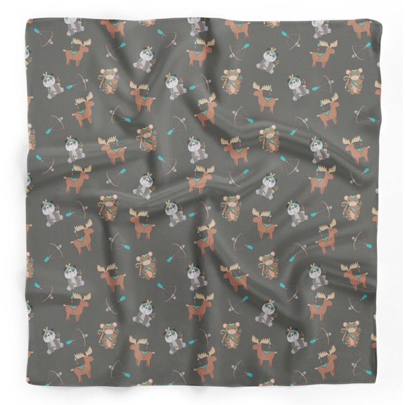 Bimba Gray Arrow & Reindeer Kids Printed Pure Silk Scarf For Hair Neck Head Bandanas For Women 40 x 80 Inches