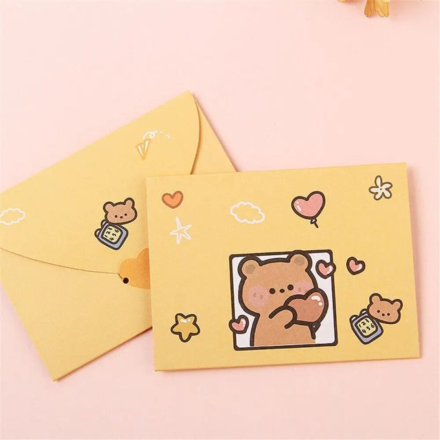 Tarjeta de sobre de papel de bendición de cumpleaños, lindo oso, conejo, tarjeta postal de felicitación, regalo de Feliz Navidad, decoración