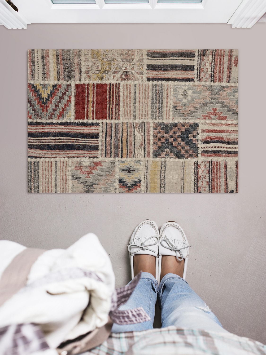 Tapis d'appoint Grand Zéro Giles ivoire & bleu de 2 pi x 3 pi