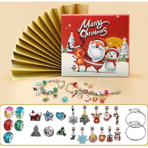 24 piezas de dijes para pulseras navideñas Pulseras de calendario de adviento navideñas Juego de pulseras navideñas de bricolaje para--