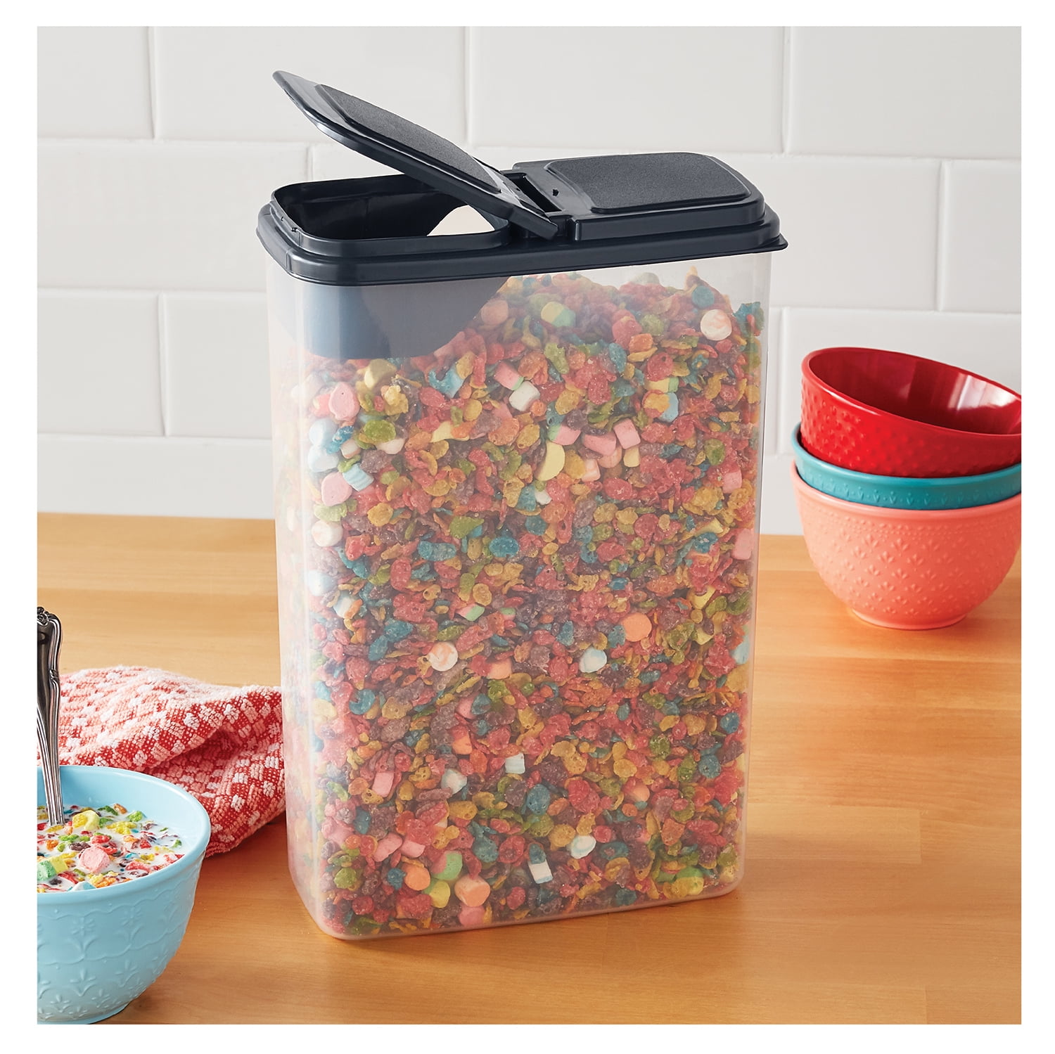 Mainstays Large Plastic Cereal Dispenser, Clear with Dark Gray Lid, 32 Cups  (1 Each) 9.75 x 5.38 x 13.5