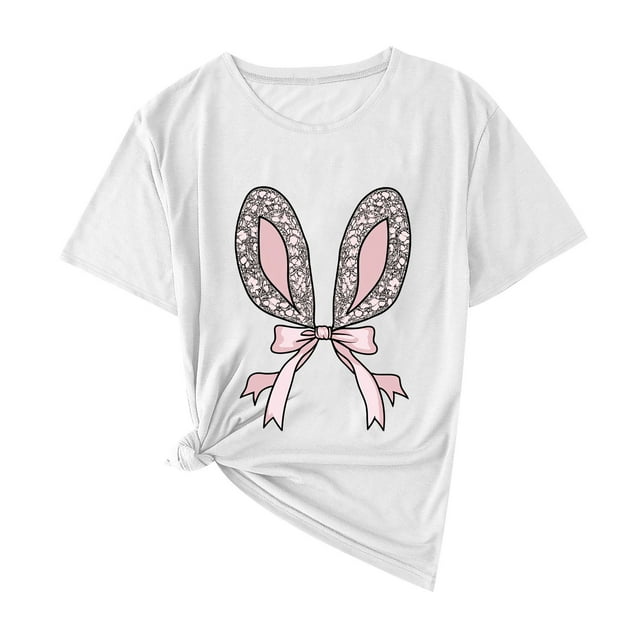 Plebaso T-Shirts Graphiques de Pâques pour Femmes à Manches Courtes, T-Shirts Imprimés pour Femmes, Décontractés, Amples, d'Extérieur, Hauts Basiques