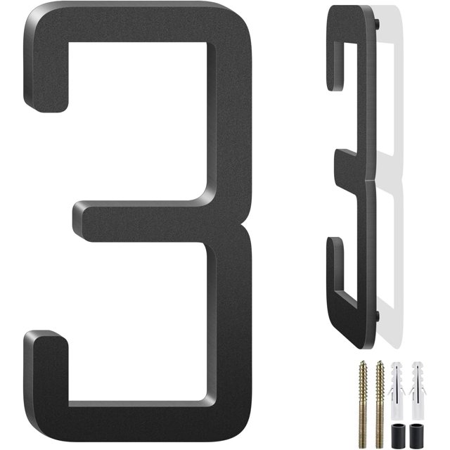 czcpp-4 Inch Floating Modern House Numbers for Outside, Aluminum Metal House Numbers Letters, Door Mailbox Numbers, Black Metal House Address Letters and Numbers for Garden Office Apartment (3)