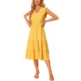 thumbnail image 2 of INSPIRE CHIC Women's Boho V Neck Flowy Dresses Sleeveless Ruffled Tiered Summer Midi Dress Yellow M, 2 of 5