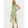 thumbnail image 4 of Conjunto de dos piezas de verano para mujer: top sin mangas con cuello alto y encaje, y falda larga con bajo irregular., 4 of 6