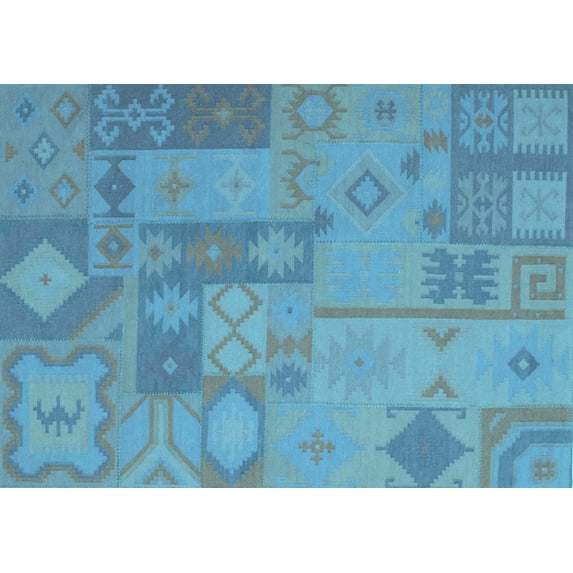 Ahgly Company Indoor Rectangle Patchwork Light Blue Transitional Area Rugs, 2' x 3'